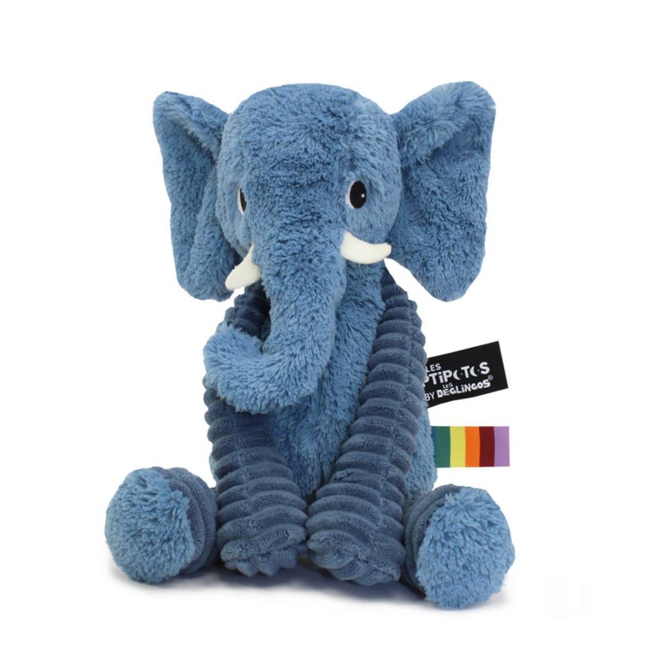 Éléphant - Marque Les Déglingos - Peluche velours pour bébé - 35cm - Idéal Cadeau de Naissance pour Bébé - Convient pour le Gâteau de Couches Art Baby