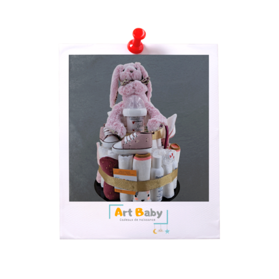 gâteau de couche pour bébé fille avec impression textile sur bodie